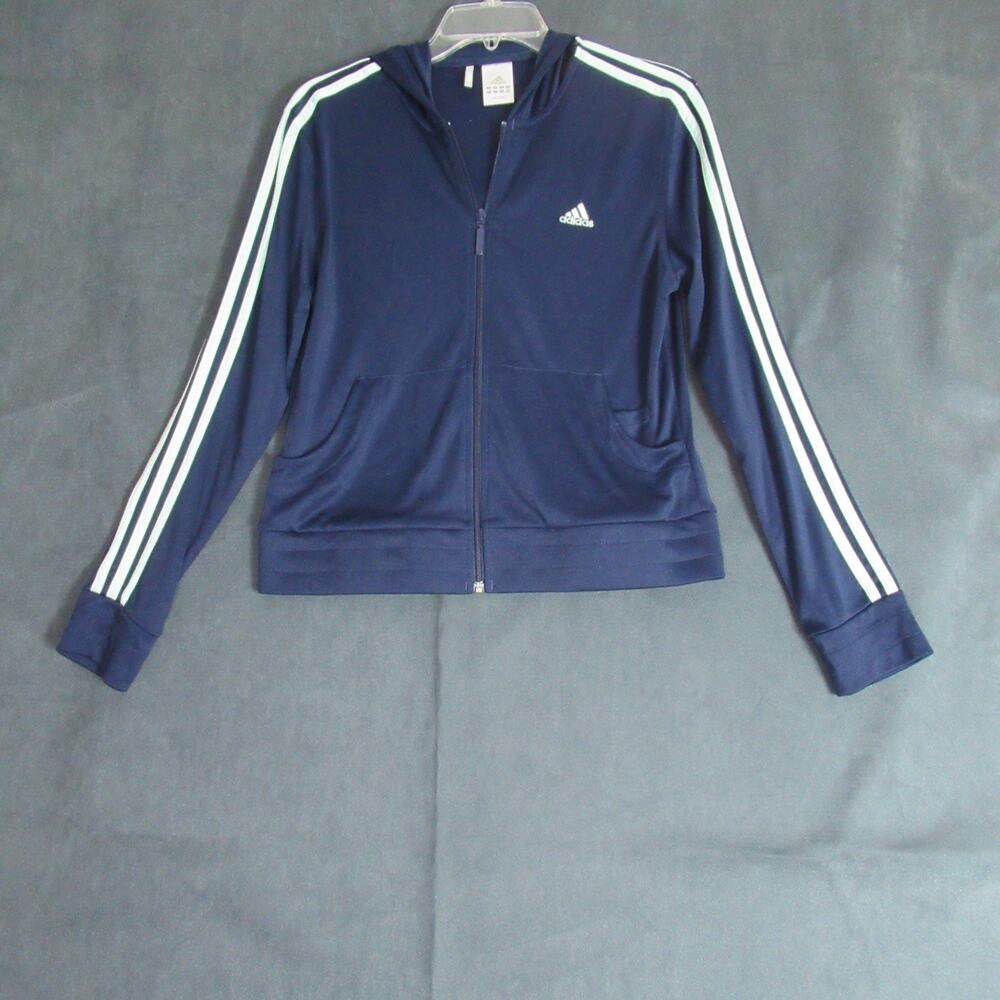 Adidas Jacket Boys Size Medium Blue Track Stripe Logo Full Zip Kids Active Sport